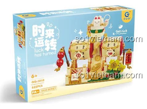 Hộp sản phẩm đồ chơi lắp ghép Mèo Thần Tài GOQI GQ-3018, hiển thị 625 mảnh ghép, độ tuổi 6+, giá tiết kiệm