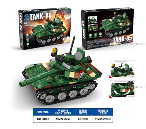 Hộp đựng bộ đồ chơi xe tăng T-85 GOQI GQ-3036, 349 mảnh, phù hợp cho bé trai 6 tuổi