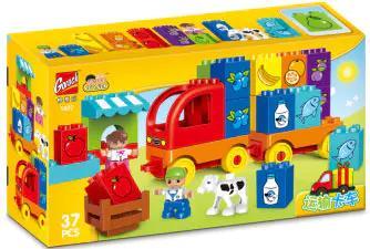 Hộp đồ chơi bộ lắp ghép xe tải vận chuyển GOROCK 1027 cho bé 3 tuổi, có 37 mảnh ghép Duplo, 2 minifigure, màu sắc tươi sáng, kích thích sáng tạo