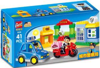 Bộ lắp ghép GOROCK 1036 Sở Cảnh Sát Thành Phố cho bé 3 tuổi, 41 mảnh ghép, mô hình xe cảnh sát, ngân hàng, đồ chơi giáo dục