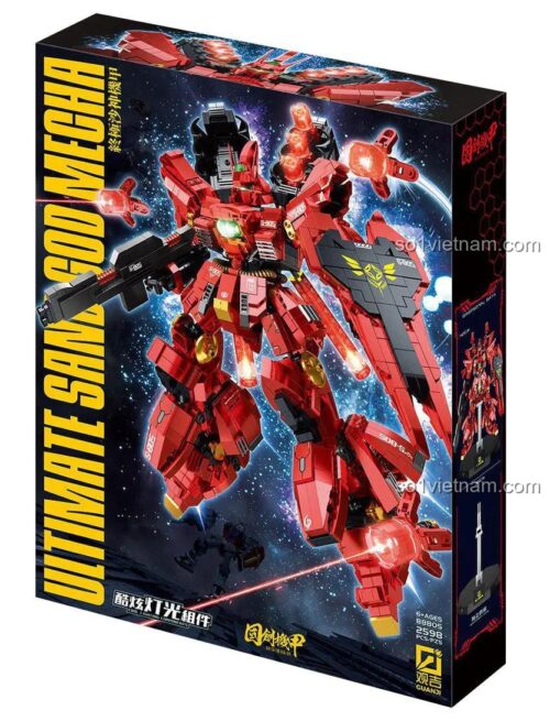 Hộp sản phẩm Ultimate Sand God Mecha của Guan Ji, có hình ảnh robot chiến đấu, 2598 mảnh ghép, đồ chơi sáng tạo cho bé trai