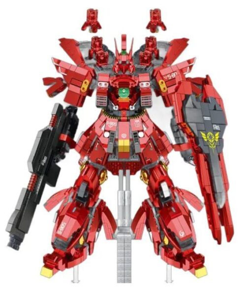 Mô hình Ultimate Sand God Mecha màu đỏ với súng và khiên, có hơn 70 khớp nối, 2598 mảnh ghép, đồ chơi lắp ghép cho bé trai 6 tuổi