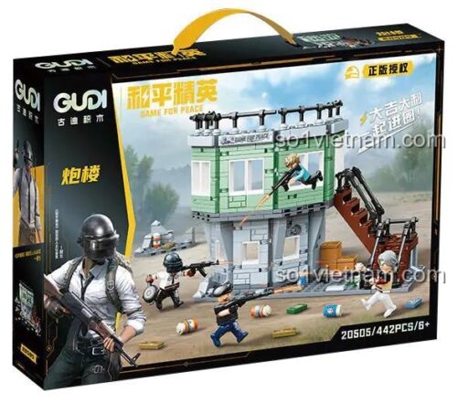 Hộp sản phẩm bộ lắp ghép Pháo đài Game For Peace 20505 của GUDI, đồ chơi mô hình cho bé trai 8 tuổi, 442 chi tiết, tương thích LEGO®