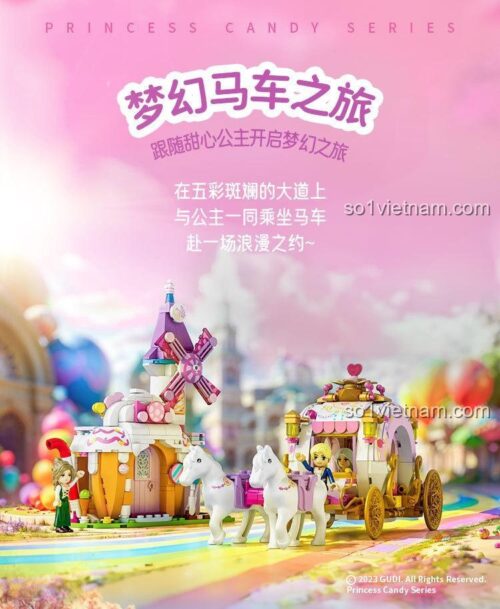 Bộ đồ chơi GUDI 30008 Công chúa Candy: Cuộc hành trình xe ngựa mộng mơ với lâu đài và xe ngựa
