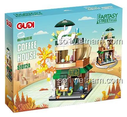 Góc nhìn hộp bộ xếp hình 51012A Quán cà phê lá phong, đồ chơi xây dựng GUDI chất lượng cao.