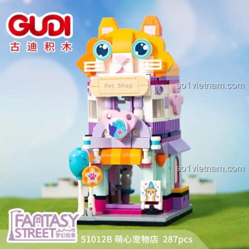 bộ lắp ghép Cửa hàng thú cưng dễ thương GUDI 51012B Phố Mộng Mơ toàn cảnh, đồ chơi lắp ráp cho bé gái 6 tuổi, giá tốt