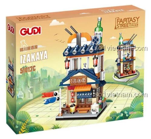 Hộp sản phẩm GUDI 51012C, bộ xếp hình Quán Rượu Izakaya Thanh Xuyên 288 mảnh, đồ chơi xây dựng Cửa hàng phong cách Nhật Bản cho con 6 tuổi, giá tiết kiệm.