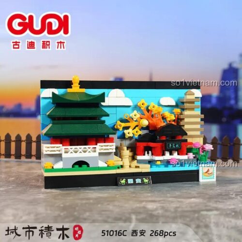 Bộ lắp ghép GUDI 51016C Bưu Thiếp Thành Phố Cổ Tích Tây An, mô hình kiến trúc tinh xảo 268 mảnh ghép, đồ chơi xếp hình GUDI chất lượng cao cho bé trai 6 tuổi