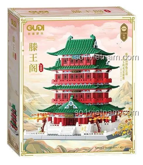 Hộp bộ xếp hình GUDI 51101 Đằng Vương Các, đồ chơi xây dựng kiến trúc cổ điển cho bé 10 tuổi, giá tiết kiệm