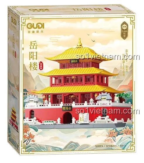 Hộp bộ lắp ghép GUDI 51103 Lầu Nhạc Dương, đồ chơi mô hình di sản văn hóa, 1274 mảnh ghép, phù hợp thanh niên, giá tiết kiệm.