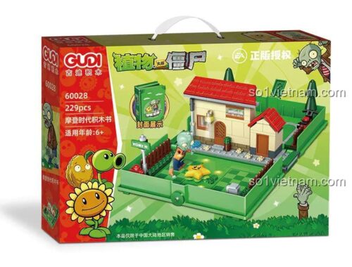 Hộp sản phẩm GUDI 60028 Sách Xếp Hình Plants vs. Zombies, bộ đồ chơi Thế Giới Plants vs. Zombies, thiết kế dạng sách độc đáo, giá tiết kiệm.