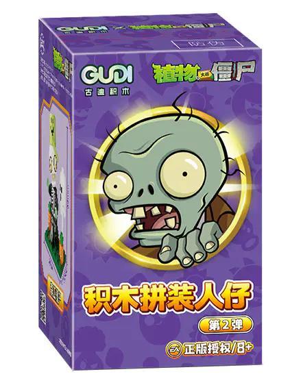 Hộp sản phẩm Bộ Lắp Ghép Nhân Vật Plants vs Zombies Series 2 của hãng GUDI, mã 60031, với hình ảnh zombie ngộ nghĩnh, màu tím chủ đạo, dành cho bé 8 tuổi.