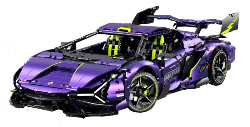 Mô hình Lamborghini Purple Bull Supercar tỉ lệ 1:8, bộ lắp ghép điều khiển từ xa GULY 10635, đồ chơi xe đua cho bé trai 8 tuổi, có đèn LED và cửa mở điện