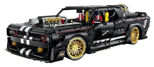 Mô hình Siêu xe Dodge Challenger màu đen tỉ lệ 1:8, bộ lắp ghép 古励GULY 10637, đồ chơi xe hơi cho bé trai 8 tuổi, đồ chơi STEM