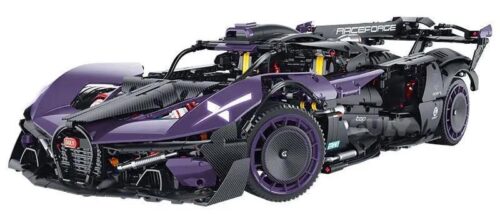 Mô hình siêu xe Bugatti Chiron màu tím tỉ lệ 1:8 GULY 10643, đồ chơi lắp ráp cho bé trai 8 tuổi, chi tiết cao, có đèn LED và điều khiển từ xa