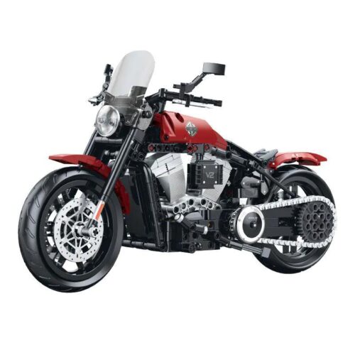 Mô tô Harley-Davidson Softail Commander 60534 của hãng 古励GULY, bộ lắp ghép Technic chi tiết, màu đỏ đen bạc, dành cho bé trai 8 tuổi