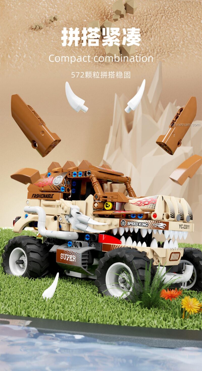 Mô hình Xe T-Rex RC lắp ráp từ 572 mảnh ghép chắc chắn, các chi tiết ăn khớp, chất lượng cao.
