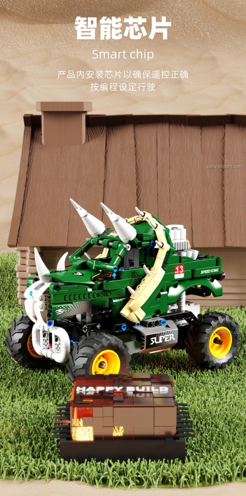 Xe địa hình khủng long Triceratops YC 23013 được trang bị chip thông minh để điều khiển và lập trình chính xác.