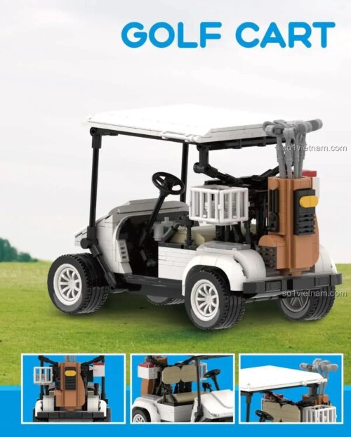 Mô hình Xe golf Happy Build M24003 sau khi lắp ráp hoàn thiện. Bộ xếp hình xe điện sân golf với nhiều chi tiết tinh xảo, tương thích LEGO Technic.