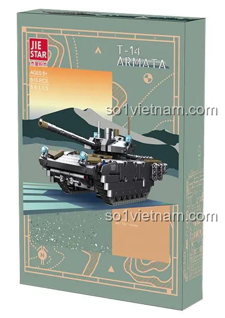 Hộp đựng bộ đồ chơi xe tăng T-14 Armata JIESTAR 58115, đồ chơi mô hình xe tăng chiến đấu cho bé trai 6 tuổi, giá rẻ