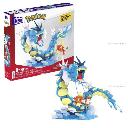 Hộp đựng bộ lắp ghép Mega Bloks HNT95 Pokemon Gyarados và Magikarp, đồ chơi cho bé 8 tuổi