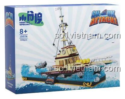 Hộp đựng bộ lắp ghép tàu chở hàng và cá mập tấn công Shark Attack! JD074, 1109 mảnh, độ tuổi 8+