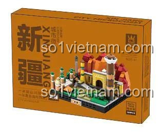 Hộp đựng bộ lắp ghép WANGE 3109 Thành phố thu nhỏ Tân Cương, hiển thị mô hình kiến trúc và thông tin sản phẩm