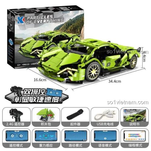 Hộp đựng bộ lắp ráp xe Lamborghini Lightning KAIYU K96122, đồ chơi mô hình Technic cho bé trai 12 tuổi, giá tốt