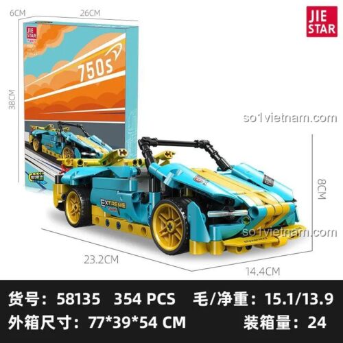 Hộp đựng bộ lắp ráp xe đua JIESTAR 58135 McLaren 750S, kích thước 38x26x6cm, 354 chi tiết, phù hợp cho bé 6 tuổi
