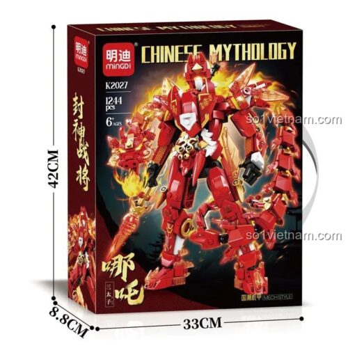 Hộp đựng đồ chơi lắp ghép Mingi K2027 Nezha Tam Thái Tử, kích thước 33x42x8.8 cm