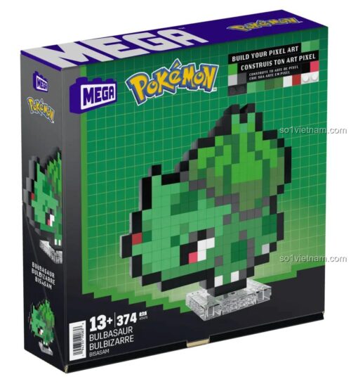 Hộp đựng bộ đồ chơi Mega Bloks HTH75 Pokémon Bulbasaur, đồ chơi xếp hình 374 mảnh