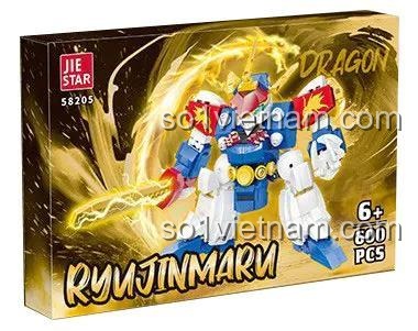Hộp đựng bộ lắp ghép Robot Rồng Thần RyuJinMaru JIESTAR 58205, có hình ảnh sản phẩm, thông số 6+ và 600 PCS
