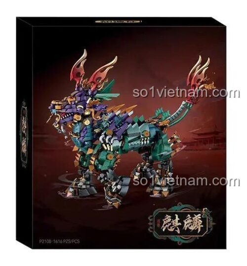 Hộp sản phẩm bộ lắp ghép Thần Thú Kỳ Lân Chizao P2108, có hình ảnh mô hình Kỳ Lân