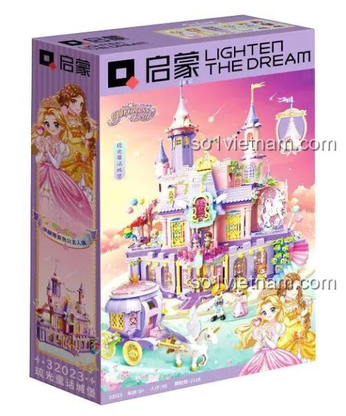 Hộp đựng bộ đồ chơi Lâu Đài Cổ Tích Ánh Sáng 2116 mảnh, hãng 启蒙QMAN/ENLIGHTEN/奇妙积木Keeppley, mã 32023, cho bé gái 6 tuổi