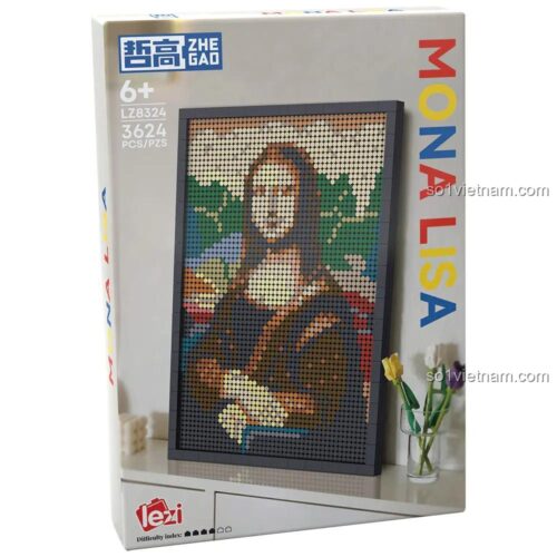Hộp đựng bộ lắp ghép Mona Lisa pixel art ZHEGAO LZ8324 3624 mảnh, đồ chơi xếp hình nghệ thuật