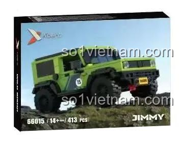 Hộp đựng bộ lắp ghép xe Jeep địa hình Jimmy Xbert 66015, có hình ảnh xe trên nền đá, thông số 14+ và 413 mảnh