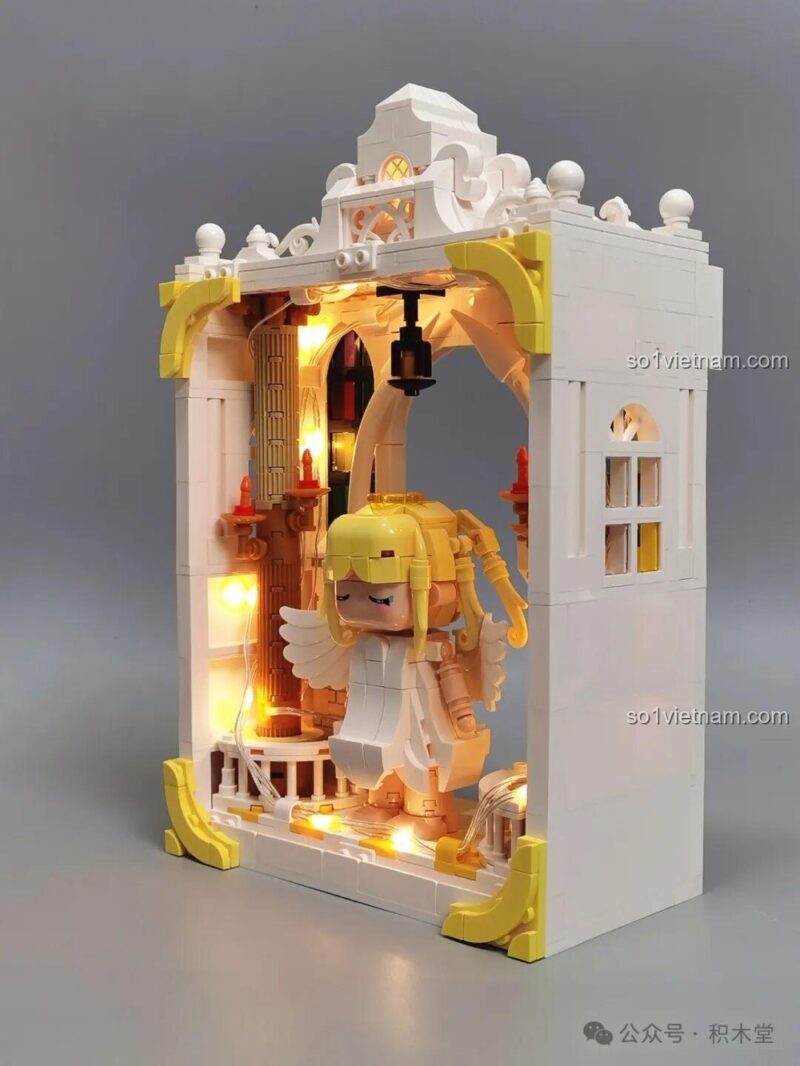 Chi tiết đèn trần và cột trụ của mô hình iambrick 30101 Thâm Uyên Kính: Bạch Hủy Chi Quang