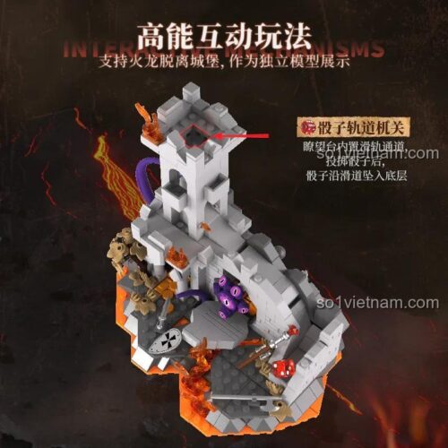 Đồ chơi mô hình iambrick 30310 Lâu Đài Rồng Lửa với cơ chế đường trượt xúc xắc độc đáo, kích thích tư duy cho bé trai 14 tuổi.