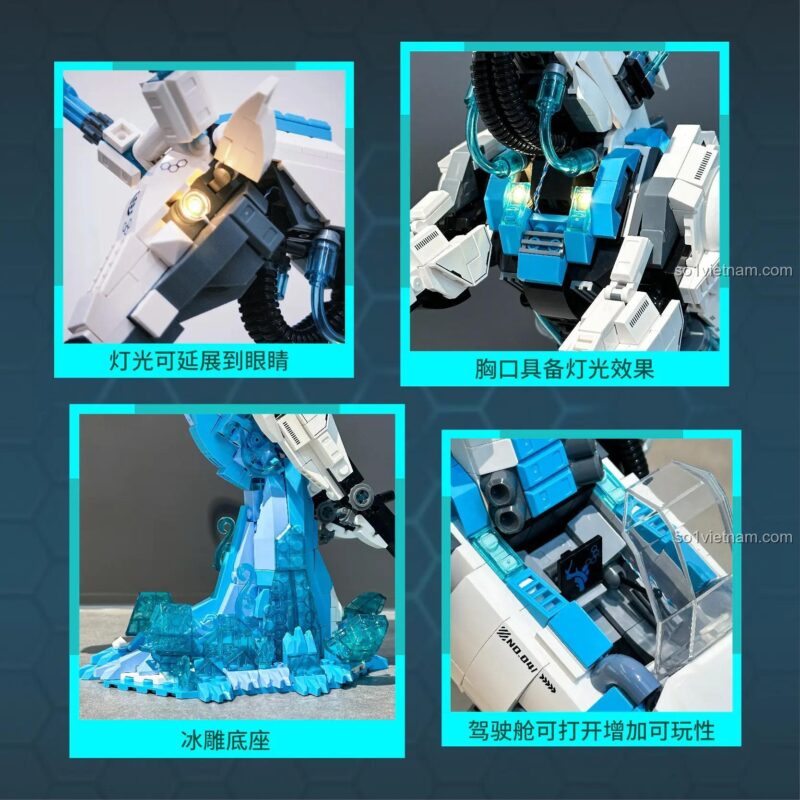 iambrick 31102 Mô hình Mecha Hươu Trắng Bay Lượn với đèn LED, buồng lái mở, đế băng tuyết, đồ chơi mô hình Mecha Tương Lai, chất lượng cao, giá tốt cho con trai 14 tuổi.