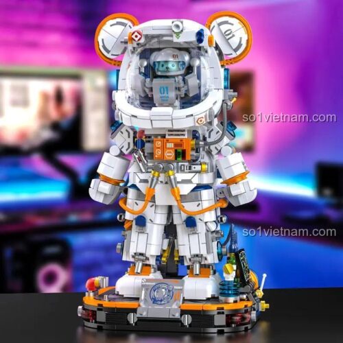 Gấu Teddy Phi Hành Gia Ibrixx 881302 lắp ráp với đèn LED, hiển thị trong không gian ảo, 1343 mảnh ghép, phù hợp cho bé 14 tuổi