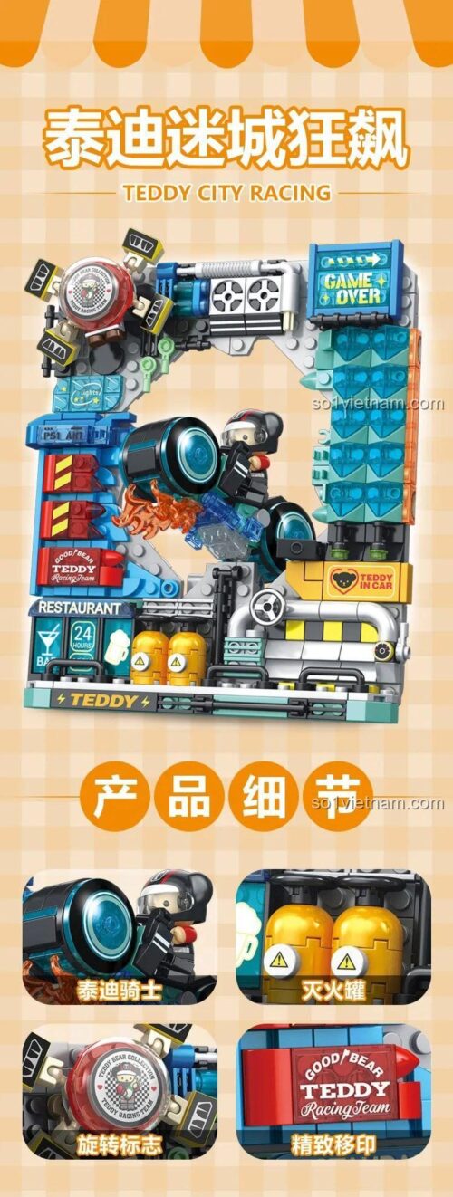Mô hình lắp ráp Ibrixx 881505 Teddy City Racing - Đua xe tốc độ, có đèn LED, phù hợp cho bé trai 14 tuổi