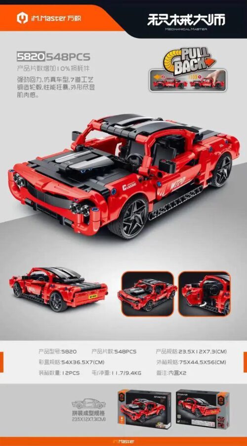 Bộ lắp ghép xe Dodge Challenger Tốc Độ IM.Master 5820, 548 chi tiết, màu đỏ đen, có chức năng kéo lùi, phù hợp cho bé trai 14 tuổi, giá tốt