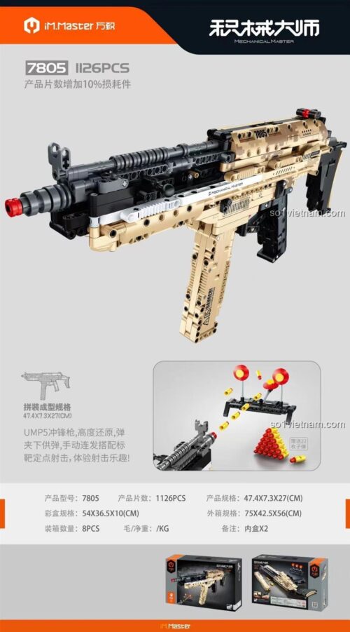 Đồ chơi mô hình Mô hình súng UMP5 QIHUI 7805, có cơ chế bắn đạn, chi tiết cao, phù hợp con trai 14 tuổi, chất lượng đảm bảo.