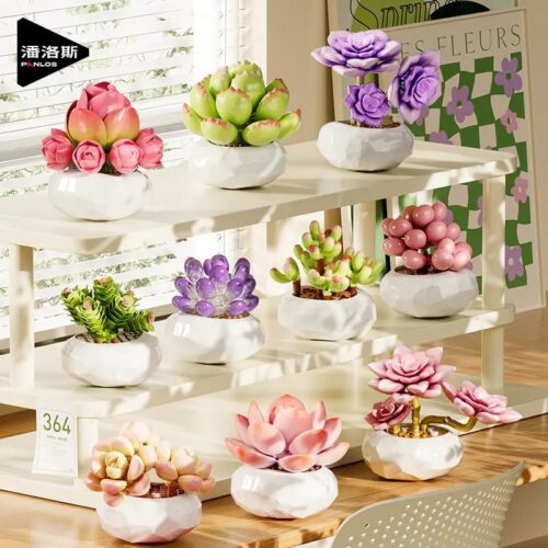 bộ lắp ghép Bộ 10 Chậu Cây Mọng Nước Lắp Ráp inbrixx 655062, mô hình trang trí cho bé gái 8 tuổi, giá tốt