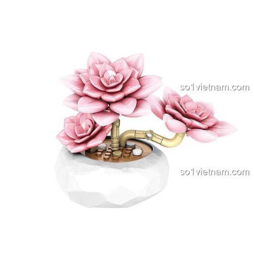 Đồ chơi mô hình cây cảnh mini inbrixx 655064, bộ xếp hình thực vật màu hồng tinh tế cho bé gái 8 tuổi.