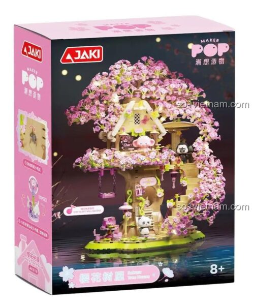 Hộp sản phẩm đồ chơi mô hình JAKI AK018 Nhà Cây Hoa Anh Đào, món quà giá tốt cho bé gái.