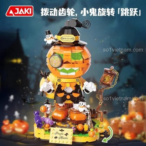 bộ lắp ghép JAKI AK108, đồ chơi mô hình Tinh Linh Bí Ngô Halloween, tính năng xoay bánh răng, tiểu quỷ nhảy múa, cho bé trai bé gái 8 tuổi