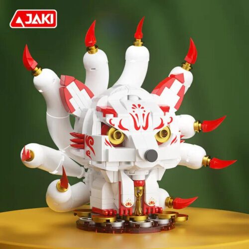 Mô hình Thần Thú Cửu Vĩ Hồ May Mắn JAKI BK021, bộ lắp ghép đồ chơi sáng tạo cho bé 14 tuổi, màu trắng đỏ vàng
