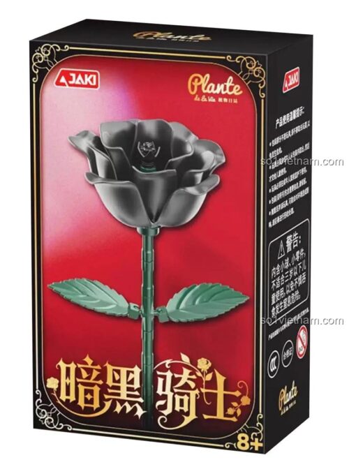 Hộp sản phẩm bộ lắp ghép hoa hồng đen Kỵ Sĩ Bóng Đêm JAKI DK009, đồ chơi xếp hình cho bé gái 8 tuổi