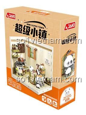 Hộp sản phẩm bộ lắp ghép quán cà phê gấu trúc JAKI FK001, đồ chơi sáng tạo cho trẻ em